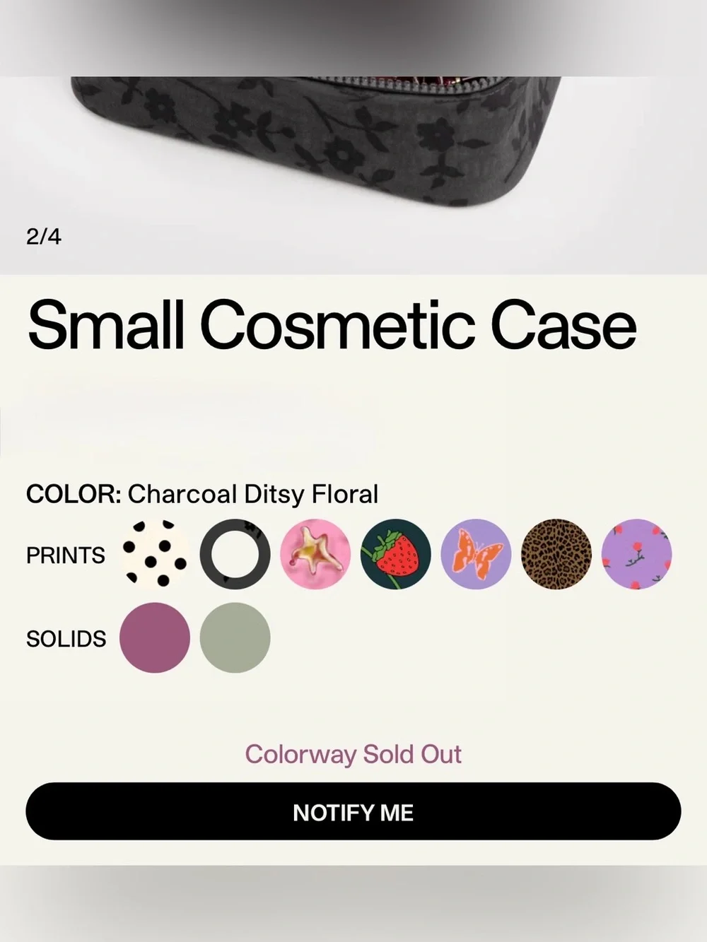 Baggu Small Cosmetic Case in Charcoal Ditsy, NEW